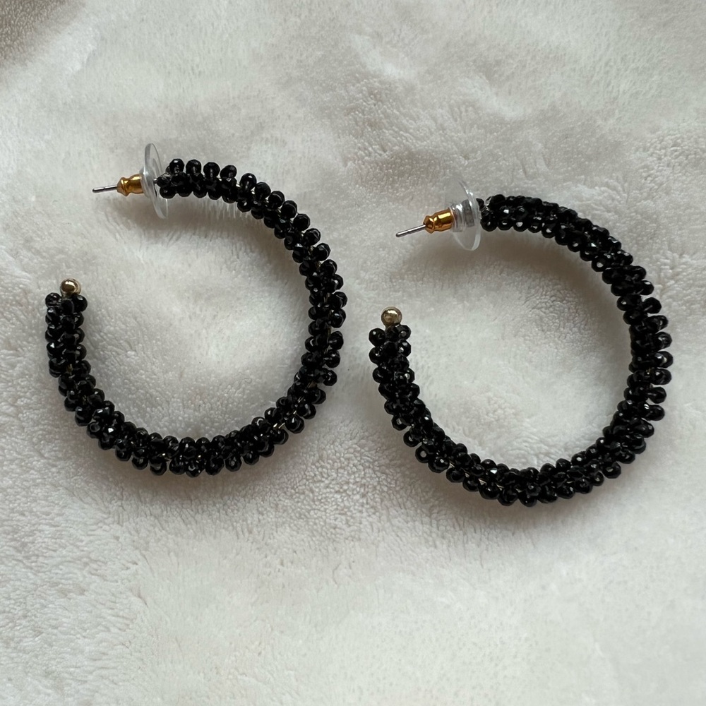 Black Beaded Hoop earrings